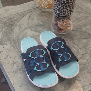 Lands End Womens Slides Water Sandals Blue White Lightweight Slip Ons 11